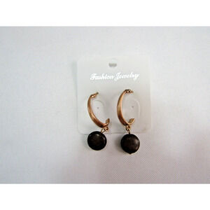Brown Bead Half Circle Hook‎ Dangly Earrings Boho Festive